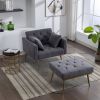 36.61'' Wide Modern Accent Chair With 3 Positions Adjustable Backrest, Tufted Chaise Lounge Chair, Single Recliner Armchair With Ottoman And Gold Legs