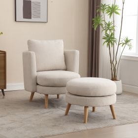 30.7" Wide Accent Chair with Ottoman Armchair Upholstered Reading Chair Single Sofa with Wooden Leg and Throw Pillow for Living Room Bedroom Dorm Room