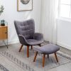 Leiria Contemporary Silky Velvet Tufted Accent Chair with Ottoman, Gray