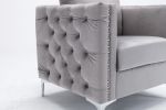Modern Velvet Armchair Tufted Button Accent Chair Club Chair with Steel Legs for Living Room Bedroom,Grey