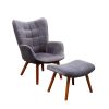 Leiria Contemporary Silky Velvet Tufted Accent Chair with Ottoman, Gray