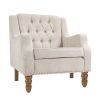 Beige Accent Chair, Living Room Chair, Footrest Chair Set with Vintage Brass Studs, Button Tufted Upholstered Armchair for Living Room, Comfy Reading