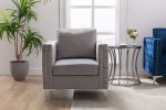 Modern Velvet Armchair Tufted Button Accent Chair Club Chair with Steel Legs for Living Room Bedroom,Grey