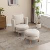 30.7" Wide Accent Chair with Ottoman Armchair Upholstered Reading Chair Single Sofa with Wooden Leg and Throw Pillow for Living Room Bedroom Dorm Room
