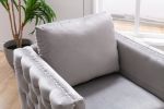 Modern Velvet Armchair Tufted Button Accent Chair Club Chair with Steel Legs for Living Room Bedroom,Grey