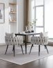 Pure Ivory Modern Velvet Dining Chairs Set of 2 Hand Weaving Accent Chairs Living Room Chairs Upholstered Side Chair with Black Metal Legs for Dining