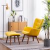 Leiria Contemporary Silky Velvet Tufted Accent Chair with Ottoman, Yellow