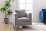 Modern Velvet Armchair Tufted Button Accent Chair Club Chair with Steel Legs for Living Room Bedroom,Grey