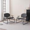 Modern Oval Back Faux Leather Accent Chairs, Armchairs Living Room Chairs Leisure Chair Lounge Chair with Metal Frame, Black