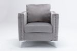 Modern Velvet Armchair Tufted Button Accent Chair Club Chair with Steel Legs for Living Room Bedroom,Grey