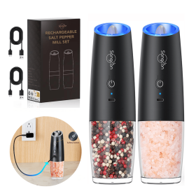 Gravity Electric Salt and Pepper Grinder Set Automatic Shakers Mill Grinder with LED Light, Battery Powered Adjustable Coarseness One Hand Operation, (Color: Rechargeable)